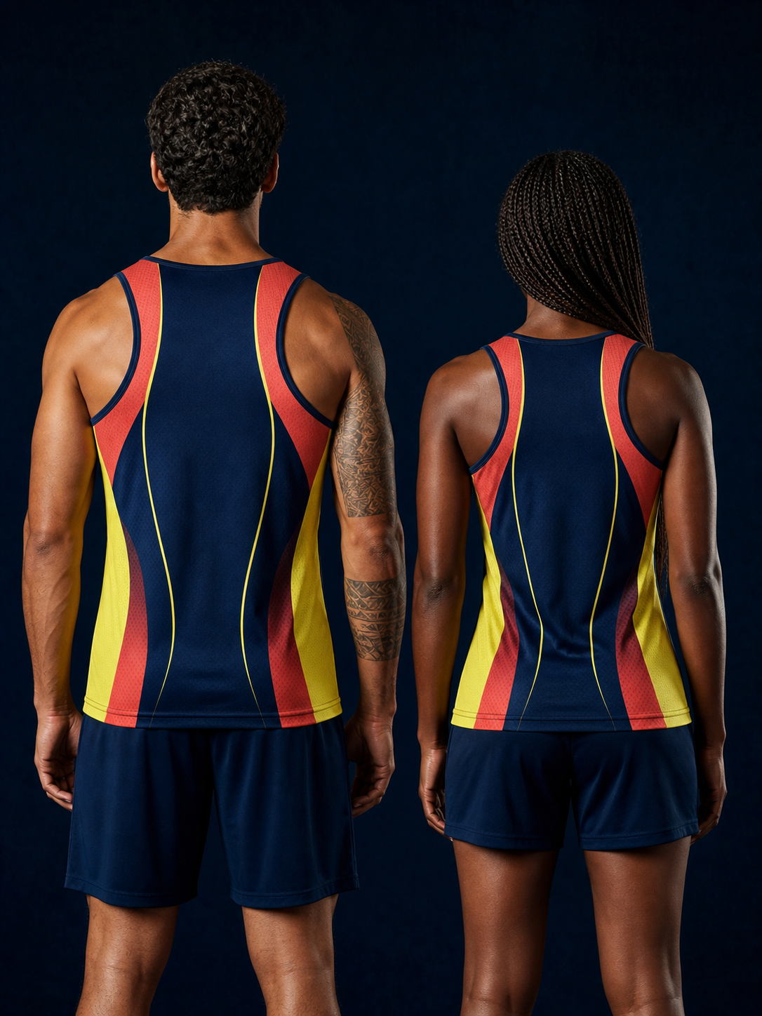 Back view of male and female paddling models: Brazil · Nigeria