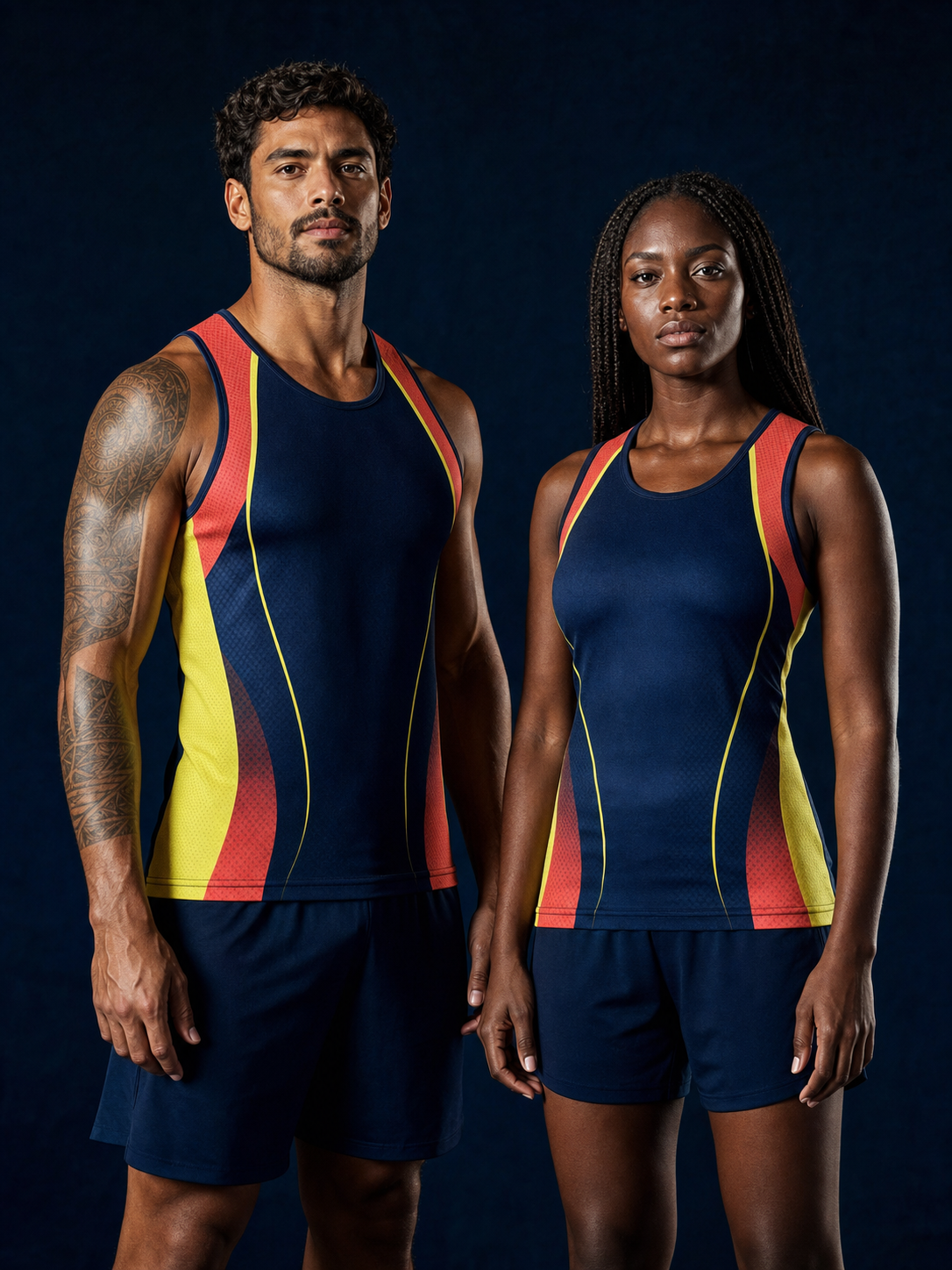 Front view of male and female paddling models: Brazil · Nigeria